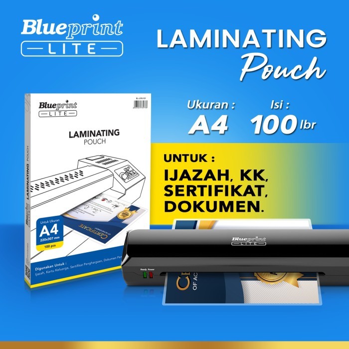 

A4 BL-LPA101 LITE Laminating POUCH Film A4 85 Micron Plastik Laminating Film BLUEPRINT LITE