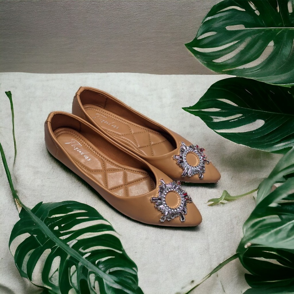 Flatshoes wanita sepatu wanita elegan casual Flawless Bunga Matahari Latte terlaris original