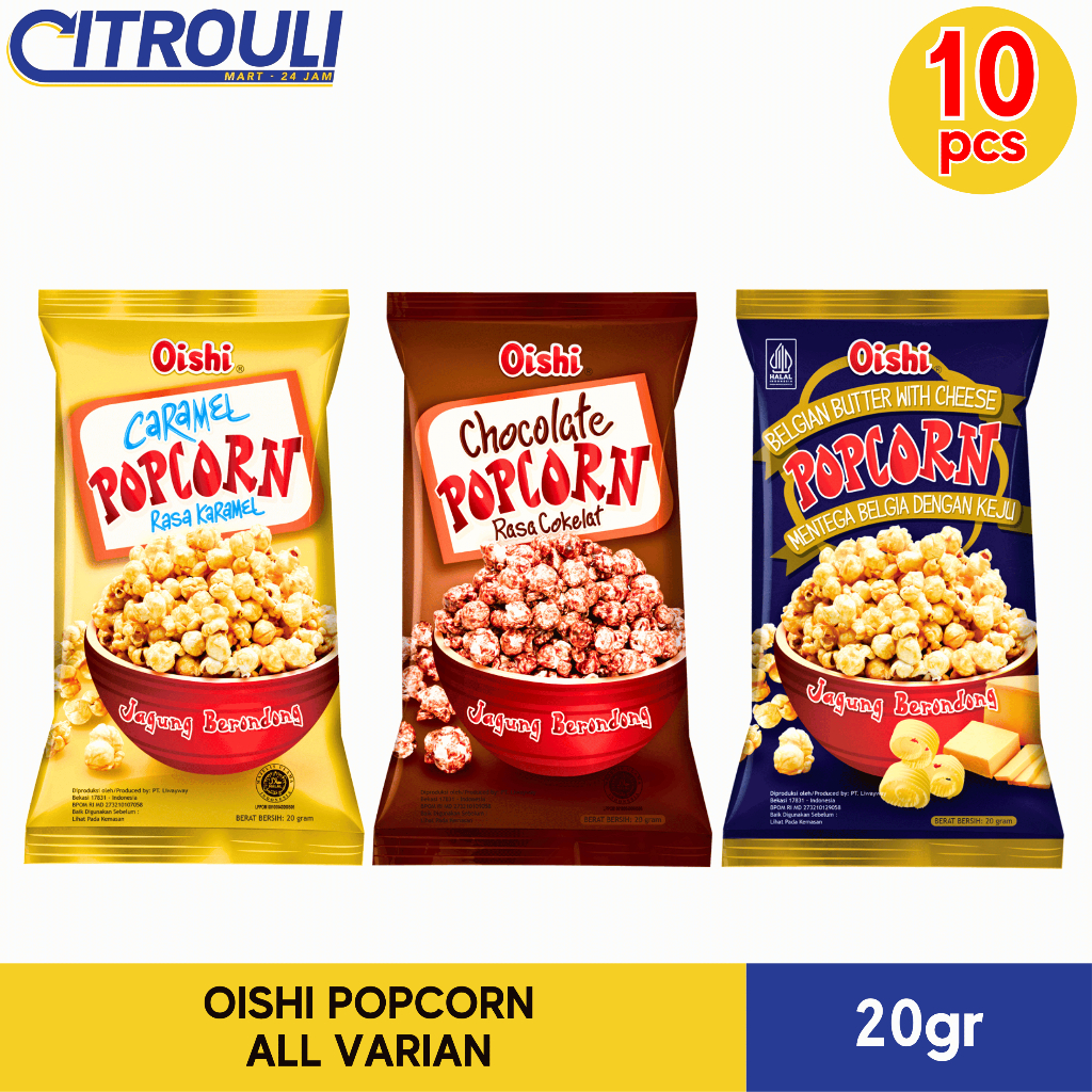 

OISHI POPCORN 20gr (ISI 10pcs / 1 RENTENG) ALL VARIAN