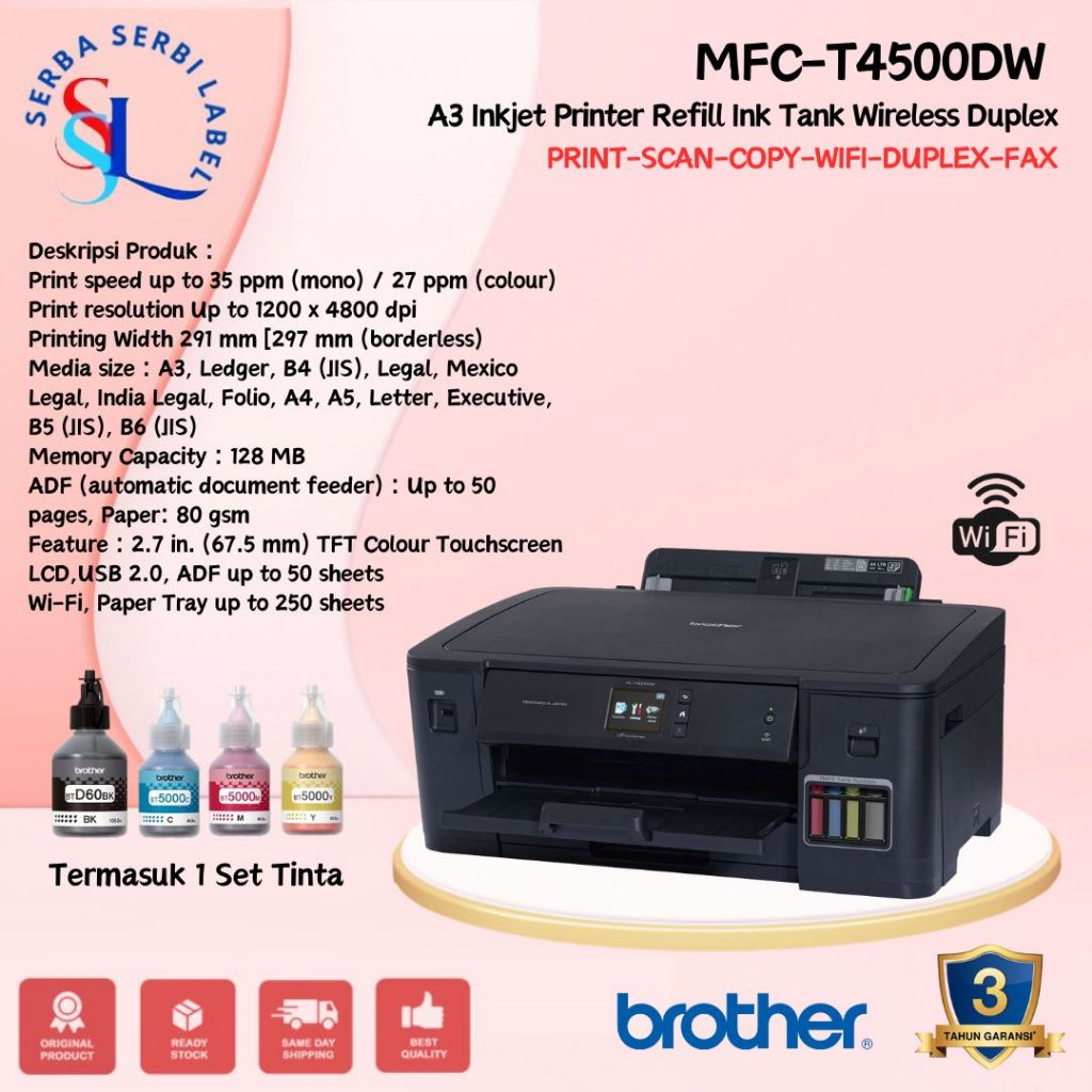 BROTHER MFC T4500DW A3 Printer Multifunction T4500 DW