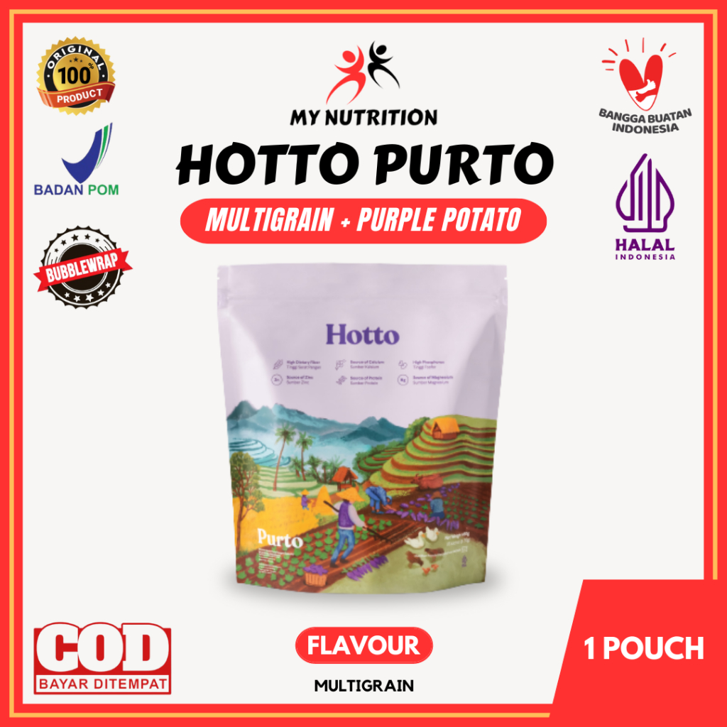 

Hotto Purto Multigrain 1 Pouch Isi 16 Sachet Minuman Kesehatan Oat Sereal with Purple Potato Ubi Ungu Diet Sehat Rendah Kalori Meal Replacement Pengganti Sarapan