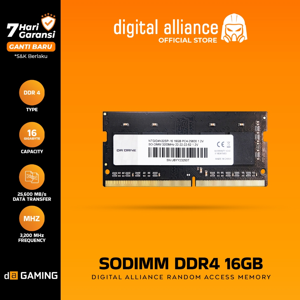 RAM DA SODIMM 8GB / 16GB DDR4 3200MHz PC4-25600 MEMORY LAPTOP NOTEBOOK GAMING LIFETIME WARRANTY DRIVE