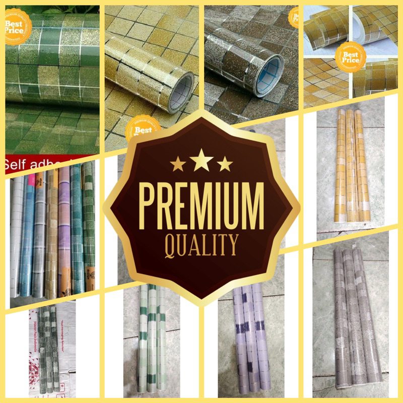 Wallpaper Dinding Sticker Dapur & Kamar Mandi | Kotak Kuning hijau Ungu biru abu putih