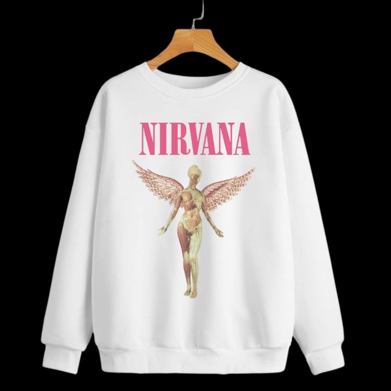 Sweater Crewneck Nirvana Pria Wanita Jumbo Oversize Putih