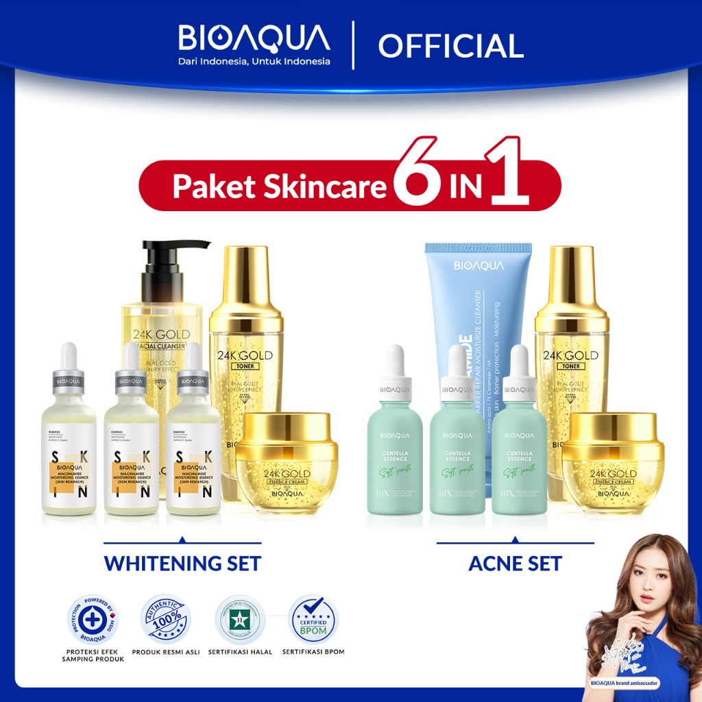 BIOAQUA  kecantikan perawatan set skincare paket 6pcs whitening brightening penghilang jerawat batu 