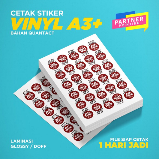 

Stiker Vinyl Tahan Air Sudah Bentuk Cutting + Laminasi Bisa Custom