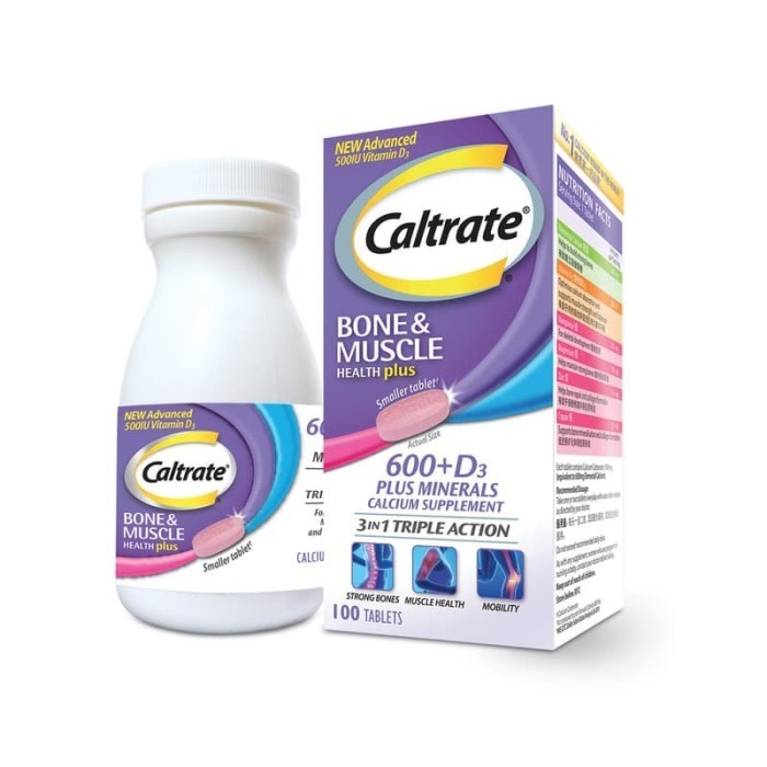 Caltrate 600+D 500IU Calcium plus minerals, 100 Tablets - Singapore