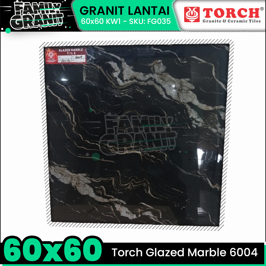 Granit 60x60 Hitam Lantai Motif Marmer Torch Marble 6004 Glossy KW1