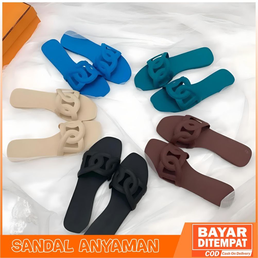 Sandal Santai Wanita H Style Jelly Slippers Sandal Import Fashion Hermes Motif Anyaman