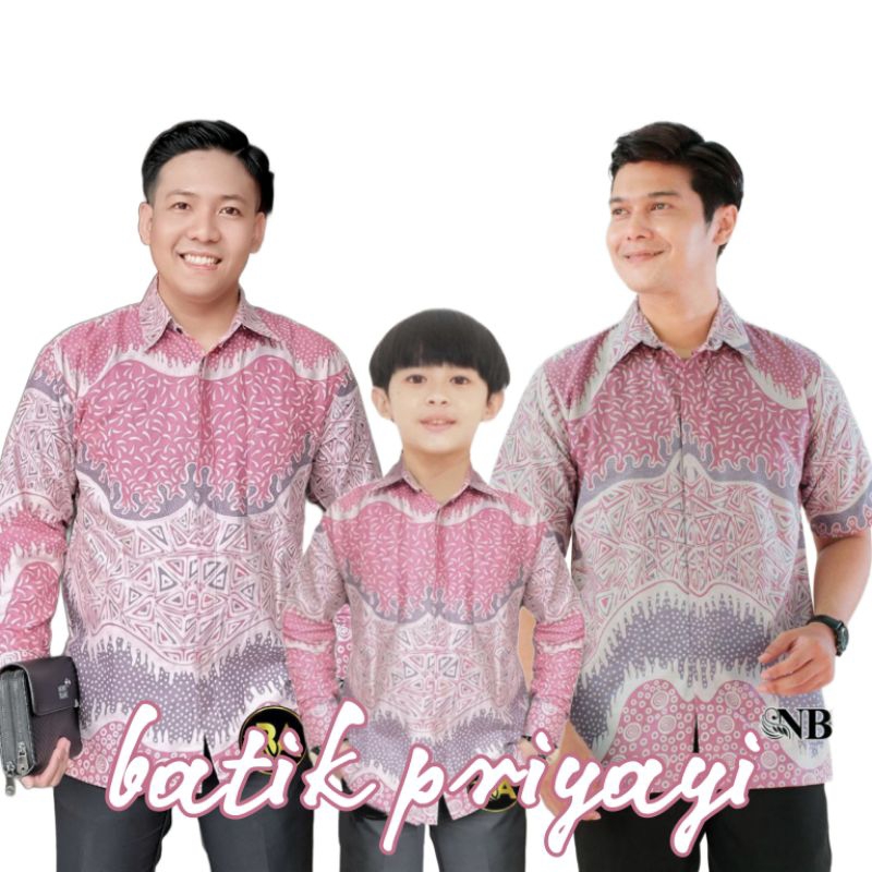 Kemeja Batik Anak Laki laki Warna baby Pink Merah Muda Batik Pria Dewasa Couple Batik Ayah dan Anak 