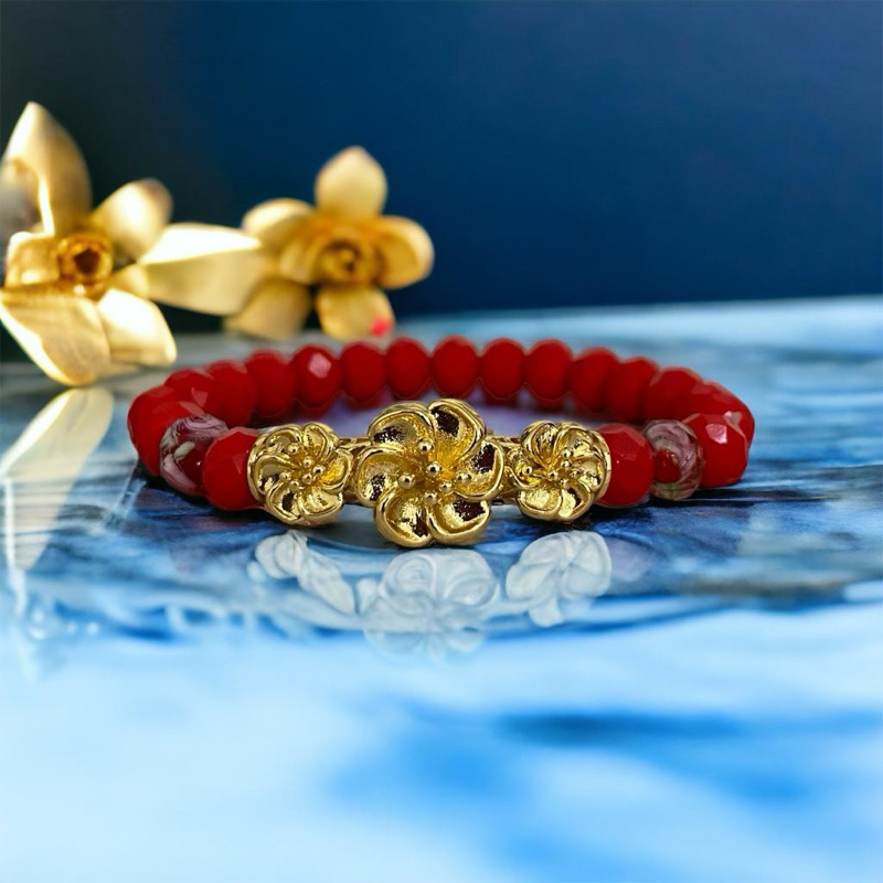 Gelang batu kristal bunga model