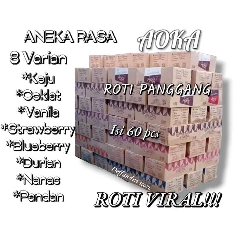 

Aoka Roti Panggang Lembut 1 Dus isi 60pcs tersedia satuan rasa dan mix