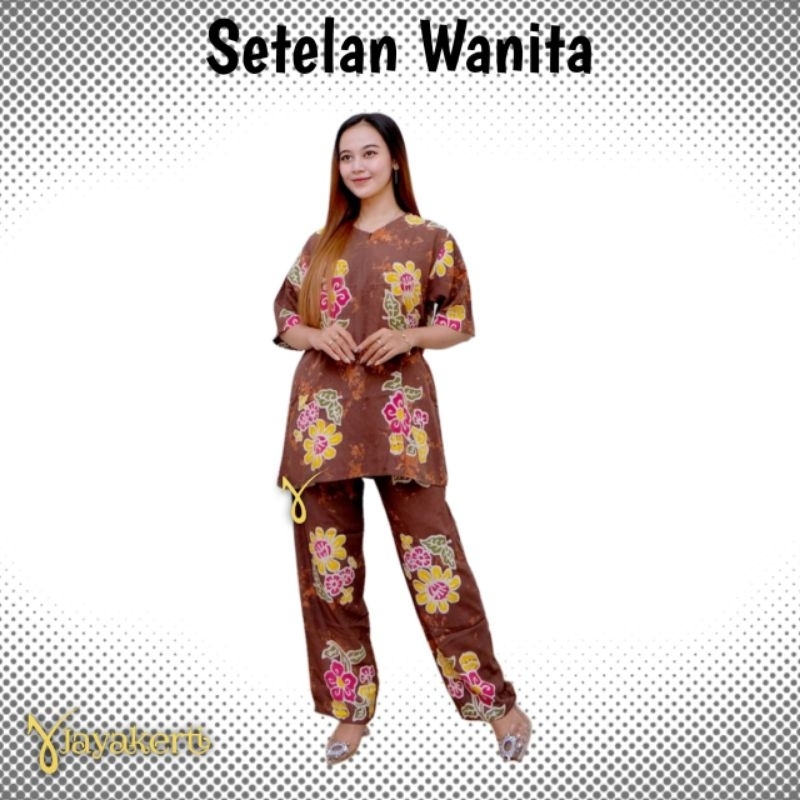 Jayakerti Setelan Wanita Kekinian Batik Sunan Cap Asli Handmade Motif Bunga One Set Rayon Tebal Supe