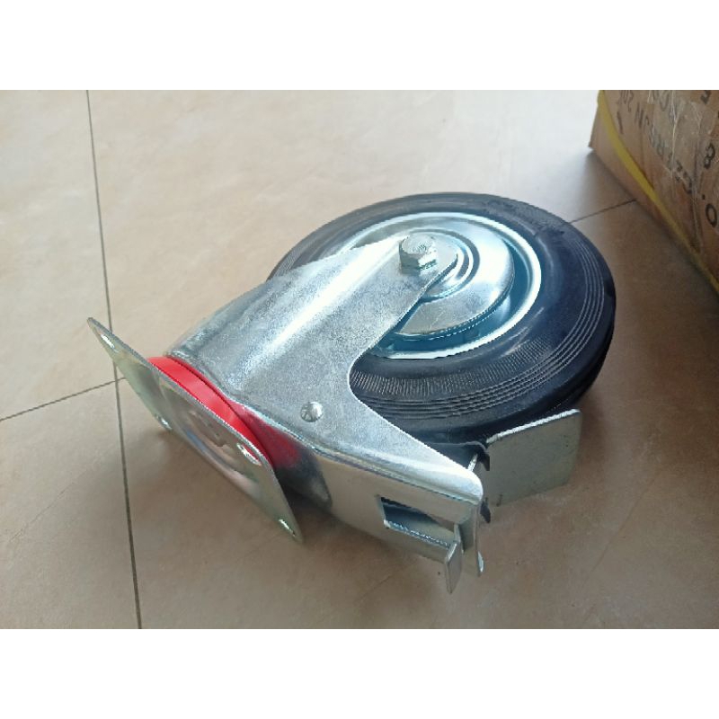 Roda hidup +rem karet  8" /roda karet 8inch swivel breake