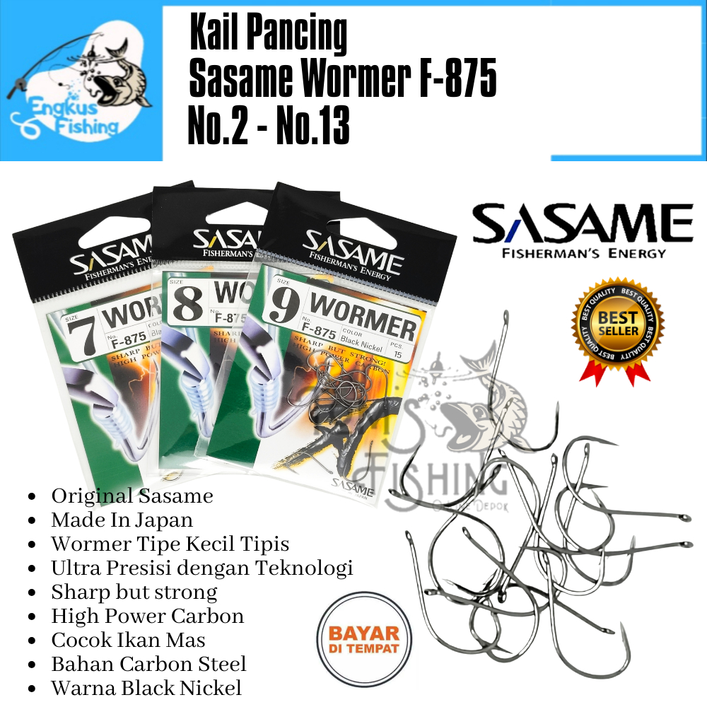 Kail Pancing Sasame Wormer F-875 Tipe Tipis Made In Japan (No.1 - No.15) Carbon Steel Murah - Engkus