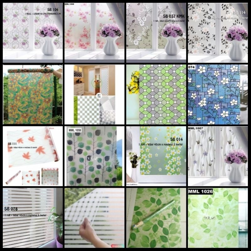 Sticker kaca / sunblast 45cmx5m bunga hitam , batik hitam