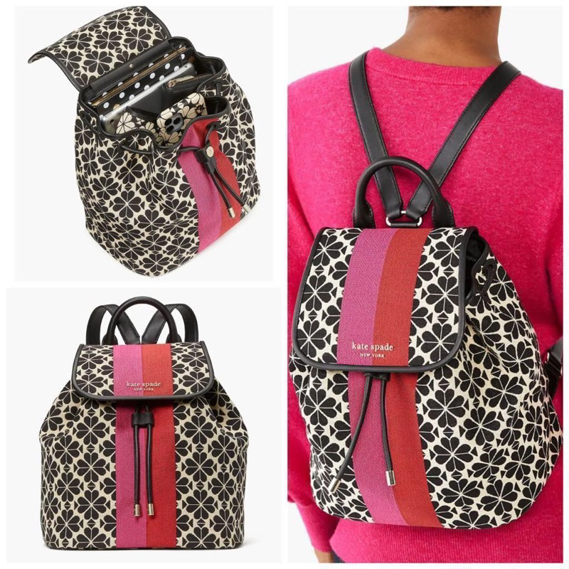 Tas Ransel Kate Spade Flower Jacquard Backpack Cream Multi AUTHENTIC