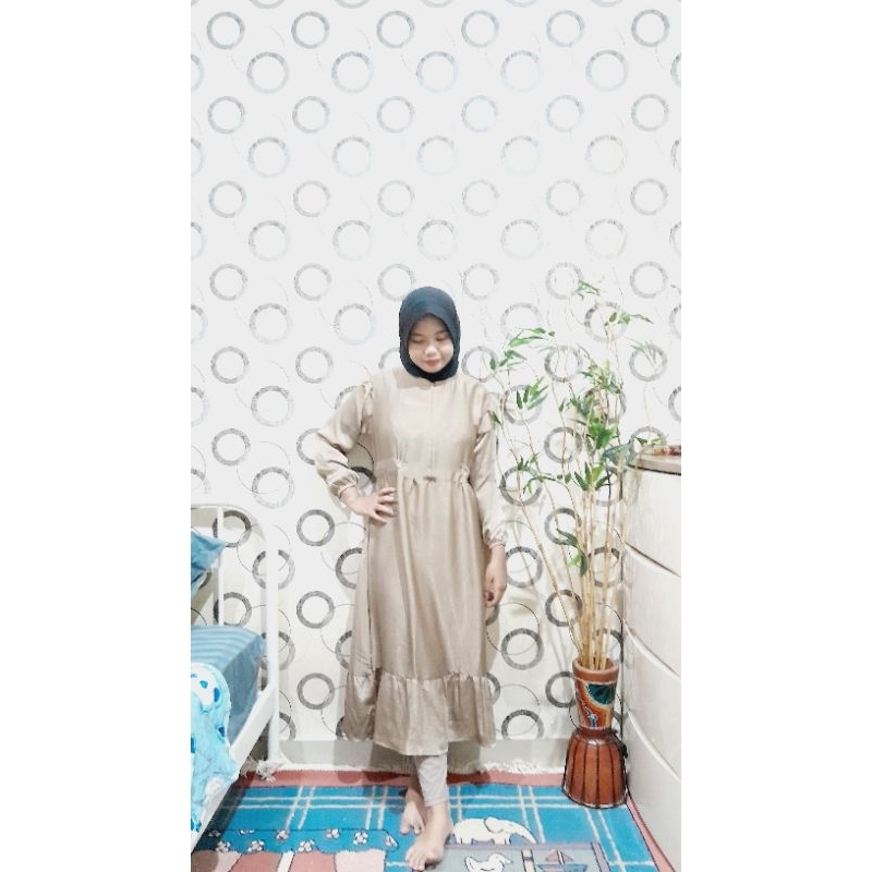 Gamis Midi Dress / Tunik Bahan Cringkle Airflow Premium Gamis Rayon Baju Gamis Bahan kaos