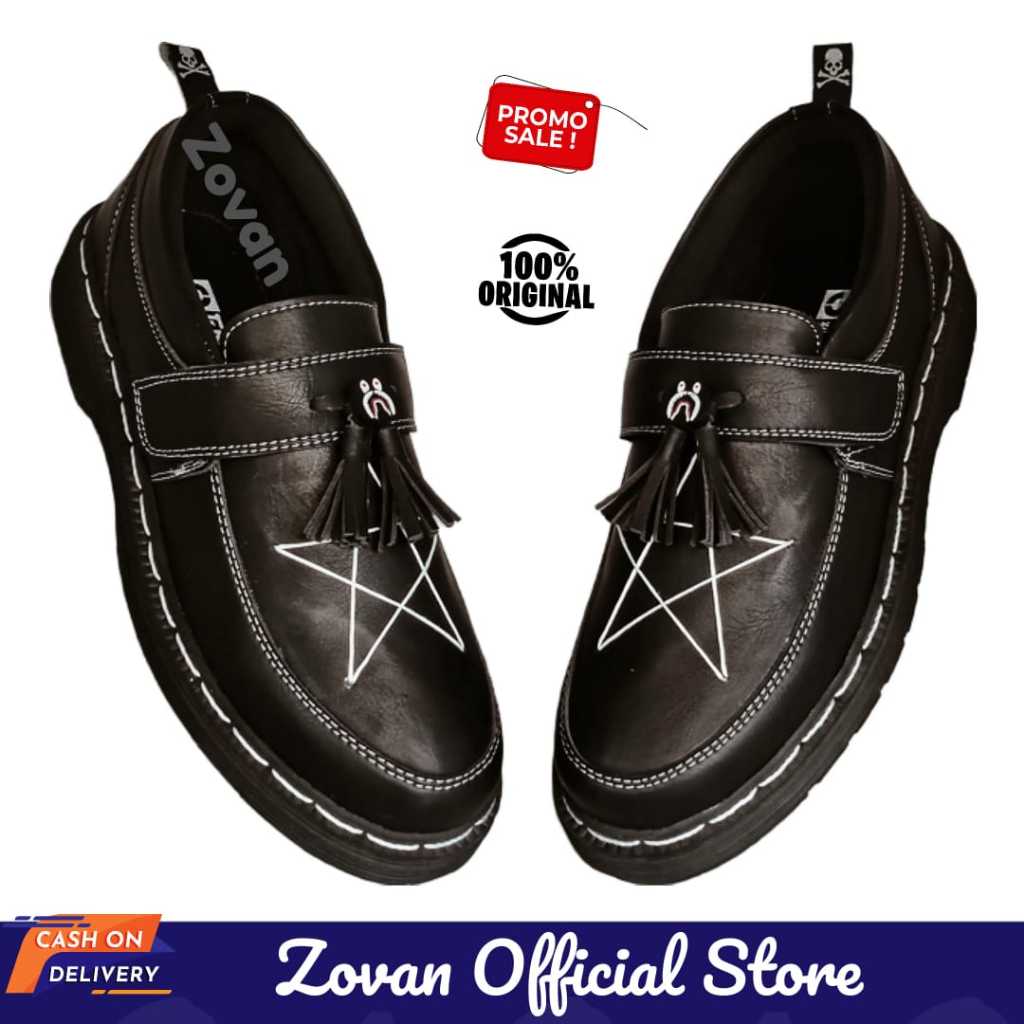 Star Bape>>Sepatu Casual Pria Docmart Bintang Bape Formal Hitam Slip On Velcro Ripet Loafers Kerja C