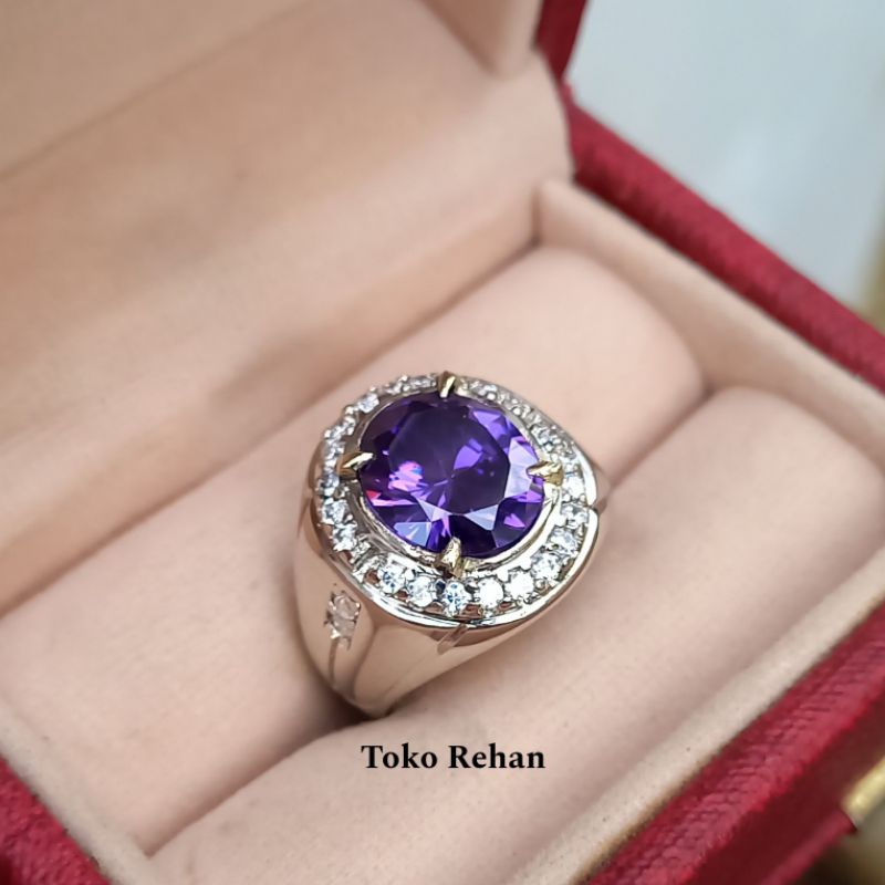 Cincin Batu Kecubung Ungu Asli Mewah