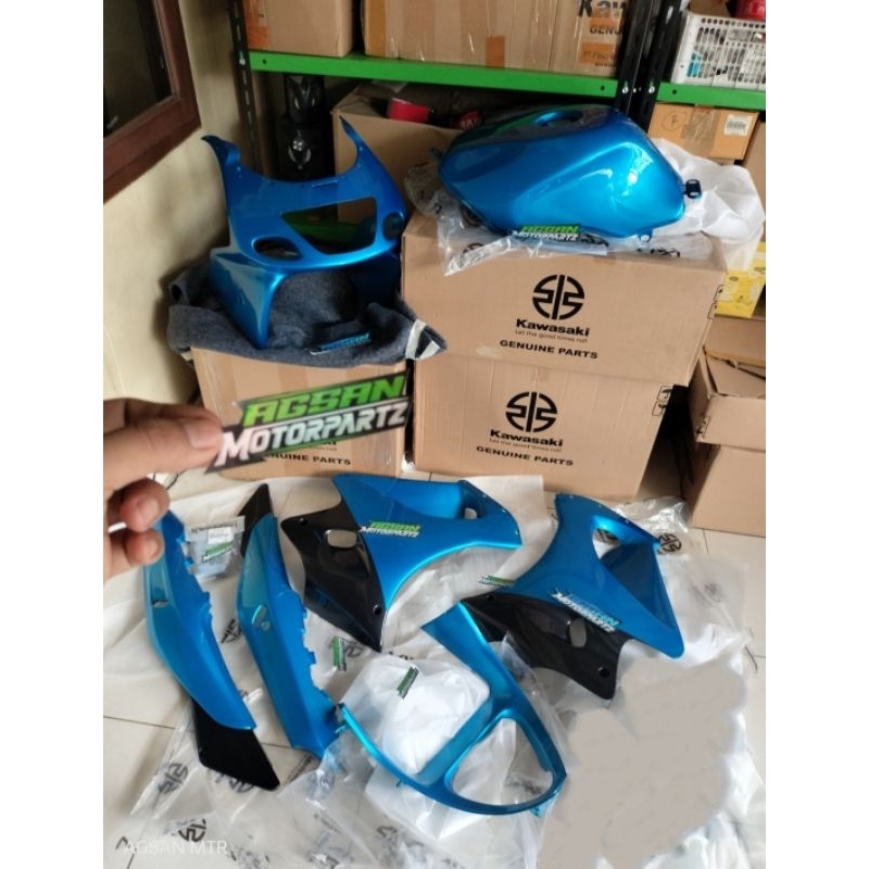 BODI BODY SET FULL NINJA RR OLD ZX150 BIRU ORIGINAL KAWASAKI ( TANPA SPAKBOR DEPAN )