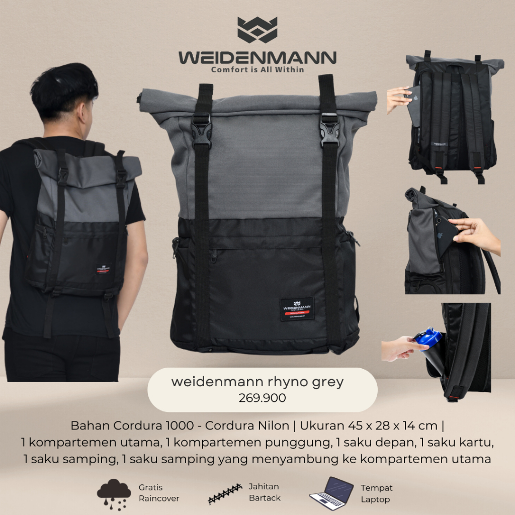 Weidenmann Rhyno Grey Tas Ransel Backpack Laptop Pria