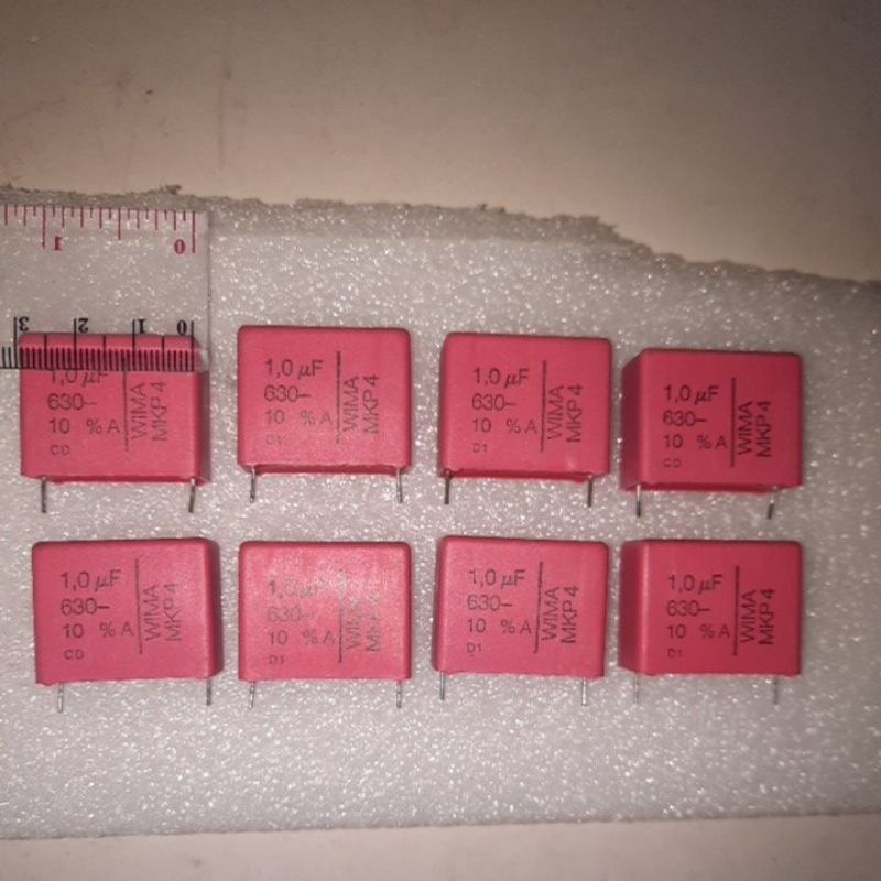 wima 1uf 630volt MKP4 , din A (audio) 10% , barang baru stok lama , sisa 8pcs