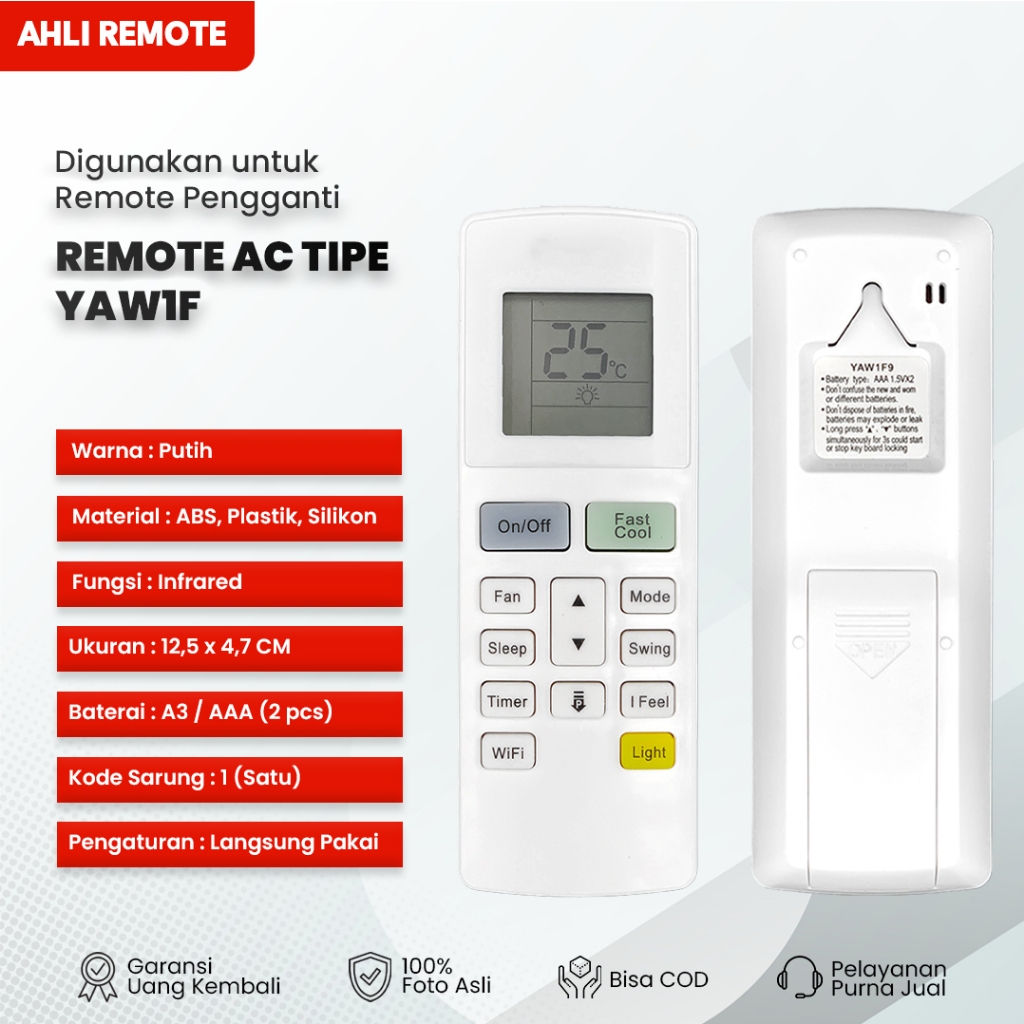 Remote AC Gree YAW1F / Remot AC Gree YAW1F9 GWC-05F1S