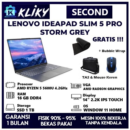 Laptop Editing TIpis Lenovo Ideapad Slim 5 PRO AMD Ryzen 5 Ram 16Gb Ssd 1Tb Storm Grey