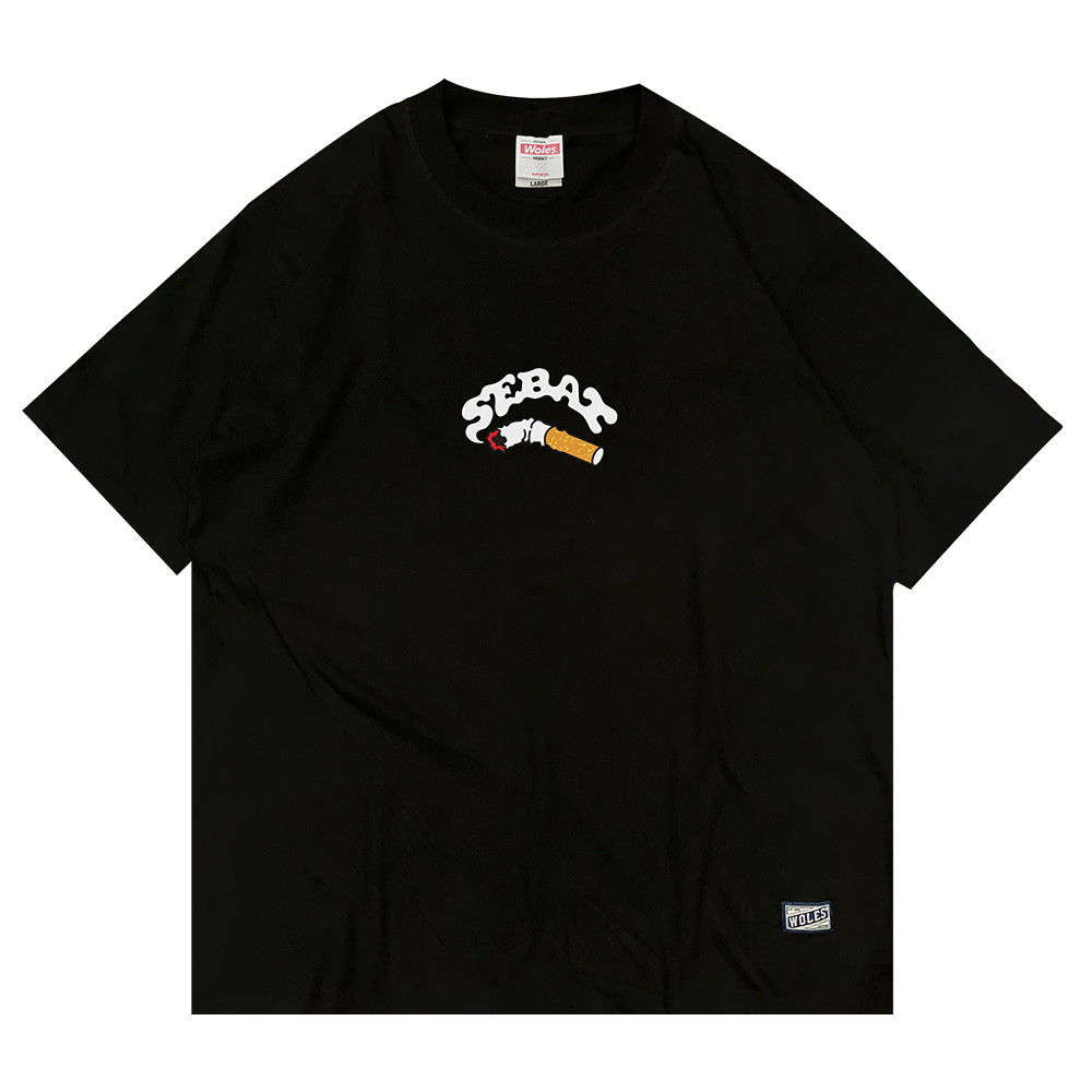 WOLES Original Sebat Puntung T shirt Black - Kaos Hitam Cotton Combed 24s Unisex