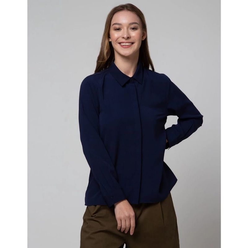 Kemeja wanita plan basic hidden buttons connexi*n