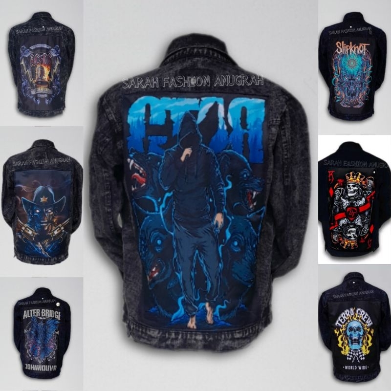 jacket jeans pria denim printing washing gambar belakang  sandwash