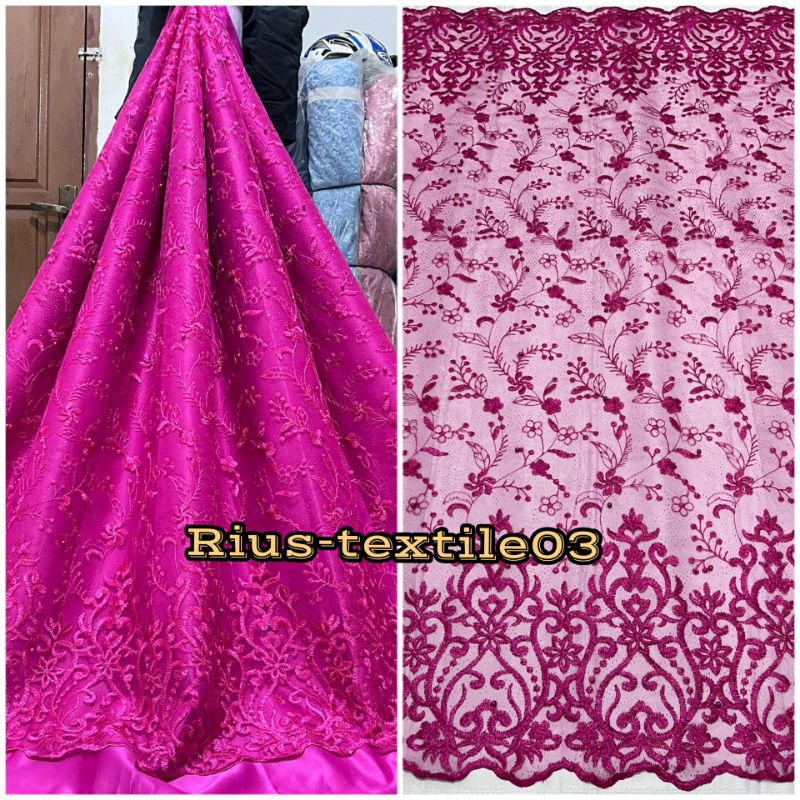 Terbaru Kain Tile Bordir Pinggiran Gliter Mutiara/Tile Bordir Mutiara/ Harga per 0,5 meter