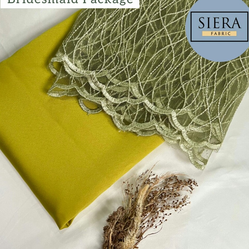 Ready Menarik  Paket Lengkap Kain Bridesmaid Premium  Satin Velvet Lime  Brukat Tile Sage Green