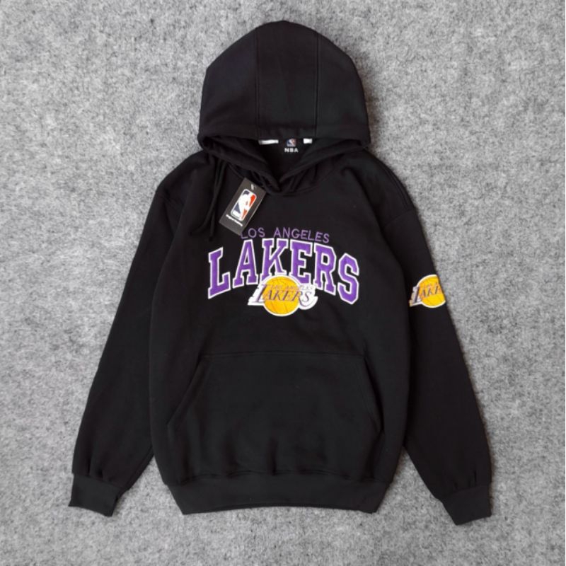 Jaket Hoodie NBA LAKERS FULL BORDIR Premium Authentic Hitam Fulltag & Label
