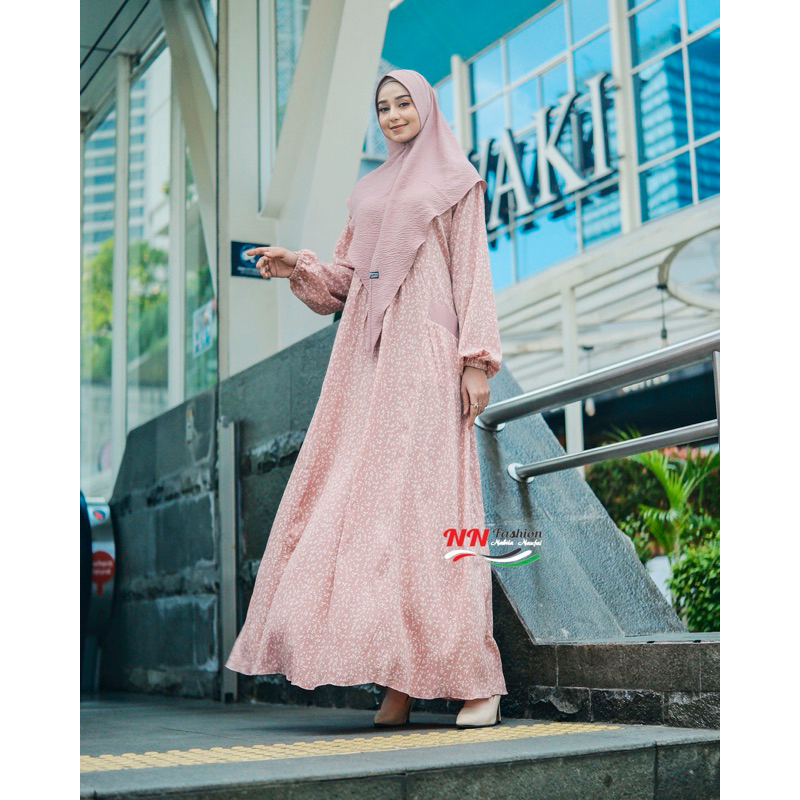 Gamis Syari Crinkle Motif LILY Set Syari Crinkle Airplow Premium Set Baju Muslim By NNFashion22