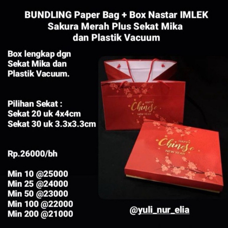 

BUNDLING Paper Bag + Box Nastar IMLEK Sakura Merah Plus Sekat Mika dan Plastik Vacuum
