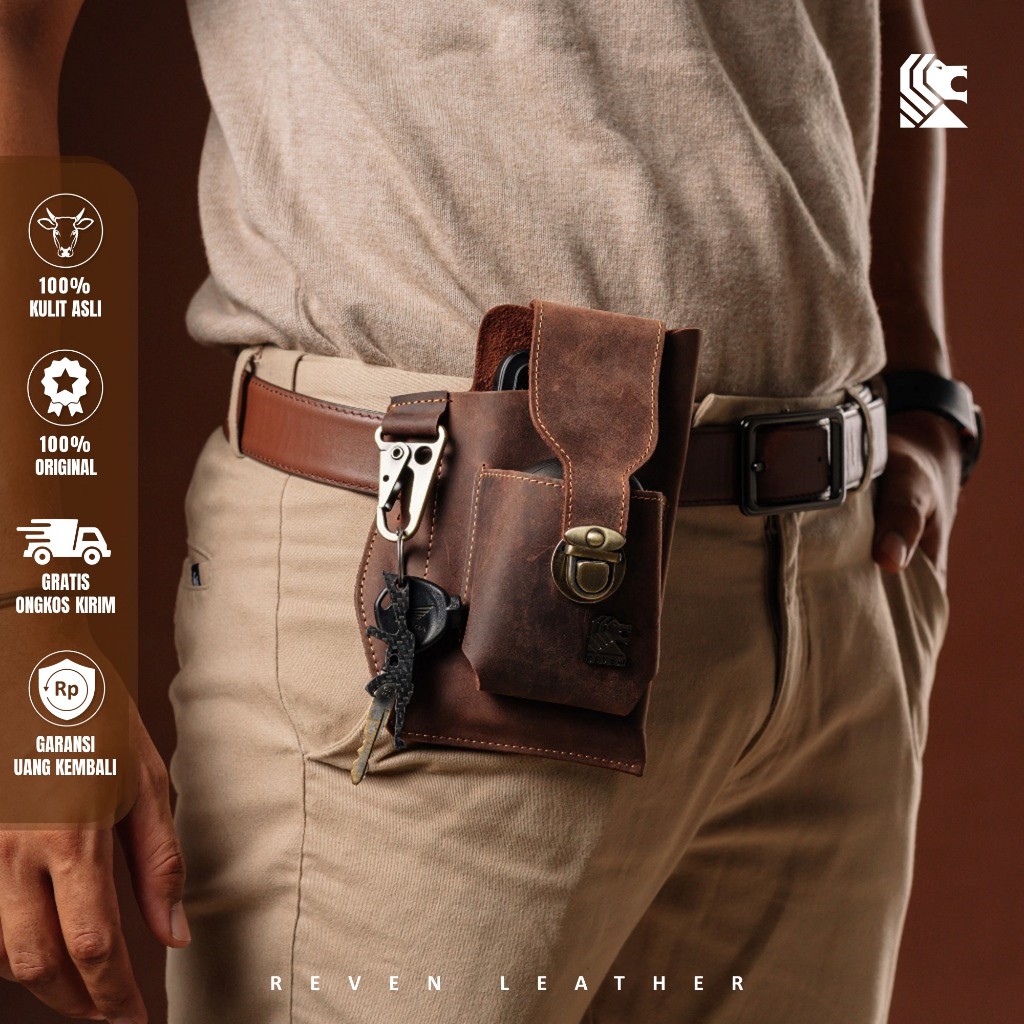 Tas Pinggang Hp Pria Waistbag Waist Bag Army Tempat Smartphone dan Dompet Tas Selempang Kulit Asli J