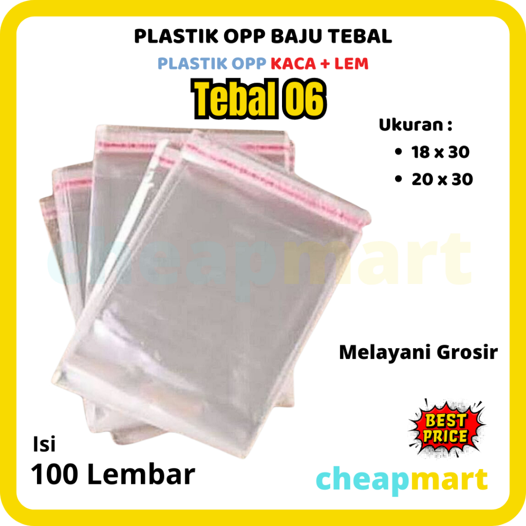 

(06) 15X30/18X30/20X30 isi 100-lbr Plastik OPP Kaca + Lem Packing bening Seal Konveksi Jahit Bungkus Baju Kaos Sandal Hodie Kerudung Anak Dewasa