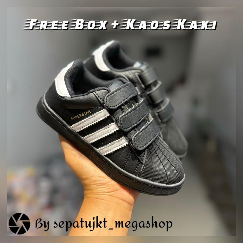 Sepatu Anak Sekolah Adidas Superstar | Sepatu anak perekat/velcro | Sepatu Black and White High Qual