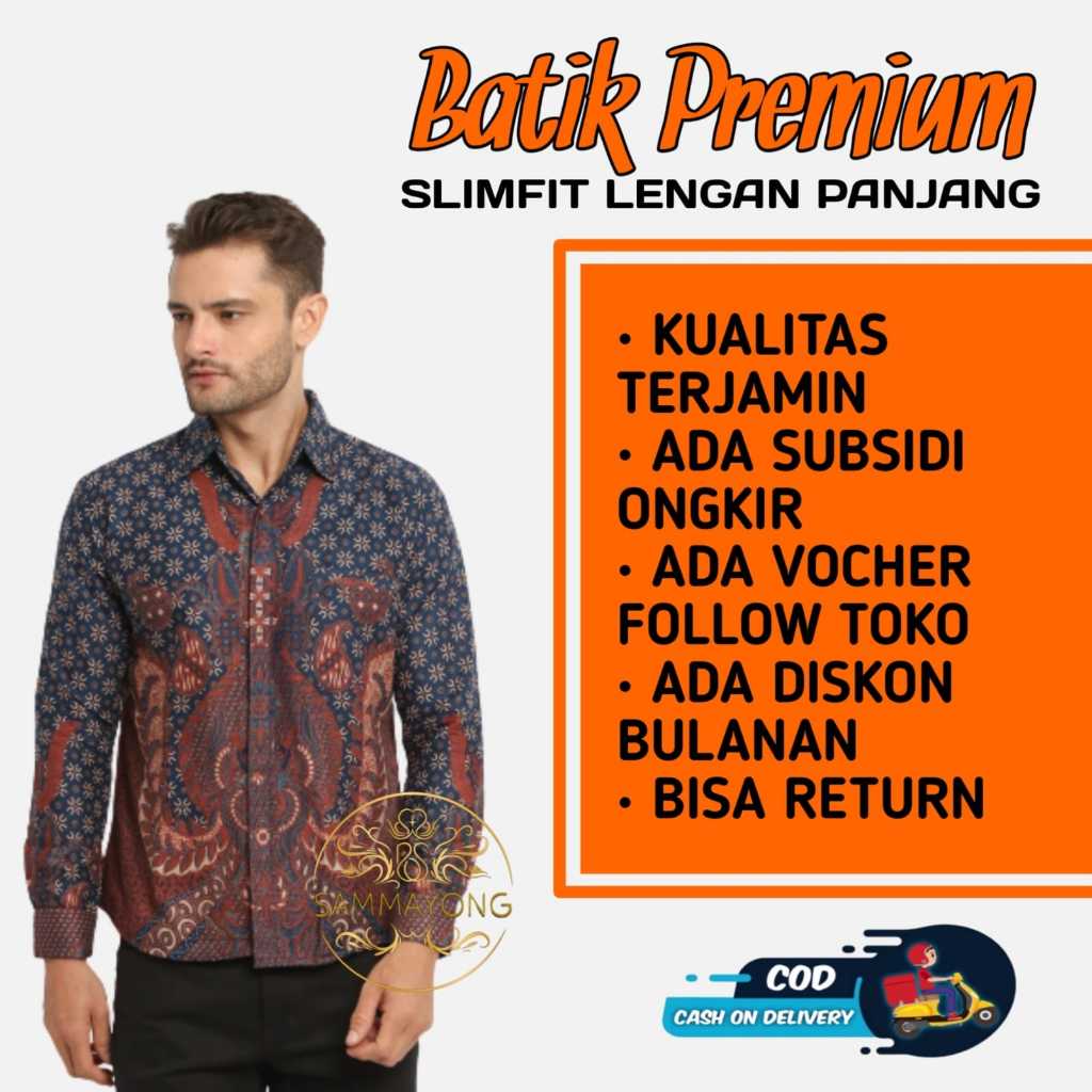 Temboro Navy Kemeja Batik Pria Premium Slimfit Modern Lengan Panjang