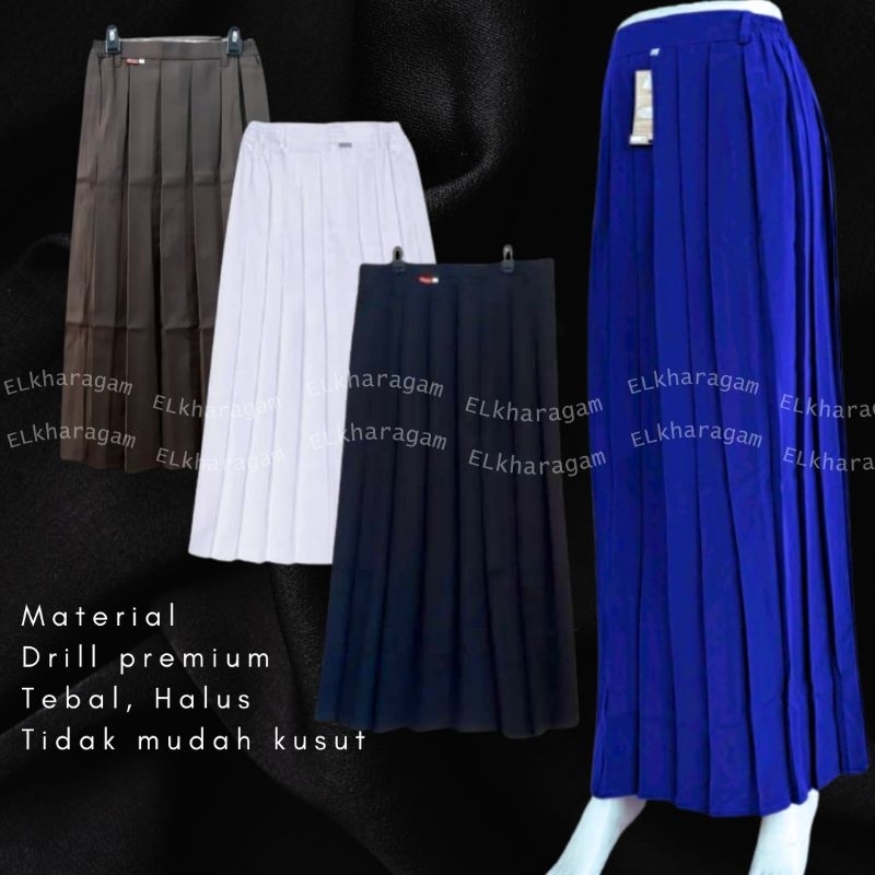 Rok Seragam sekolah SMP Panjang Biru Hitam Putih Coklat Model Pliskit Lisu Full rempel untuk putri c