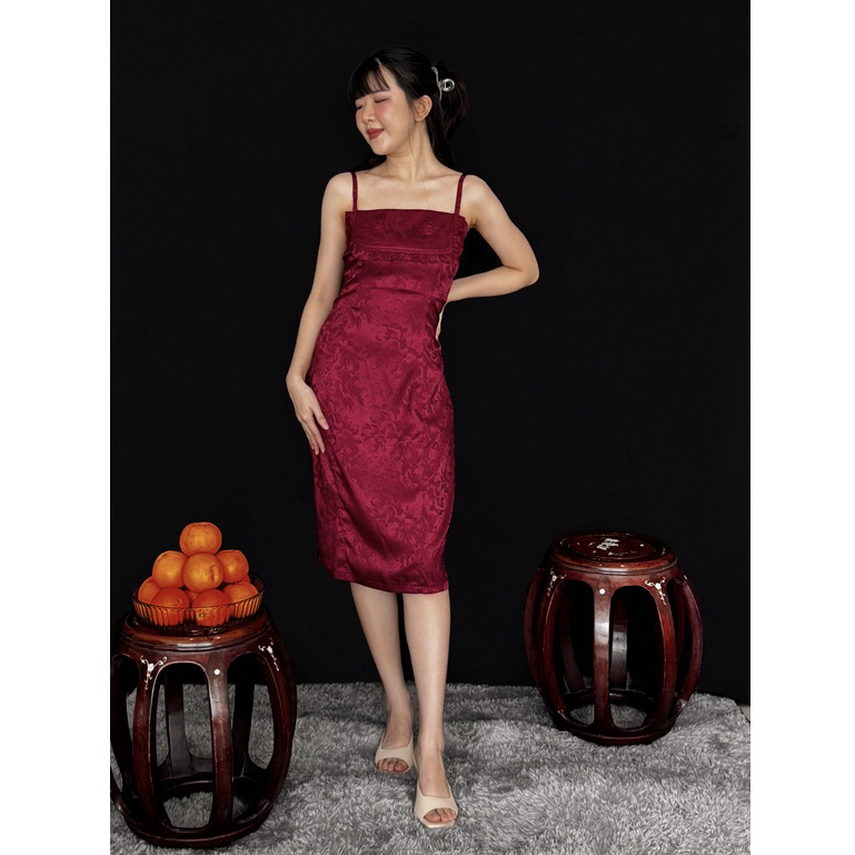 EGNIA - Odette Silk Dress WINE - Dress Merah Satin