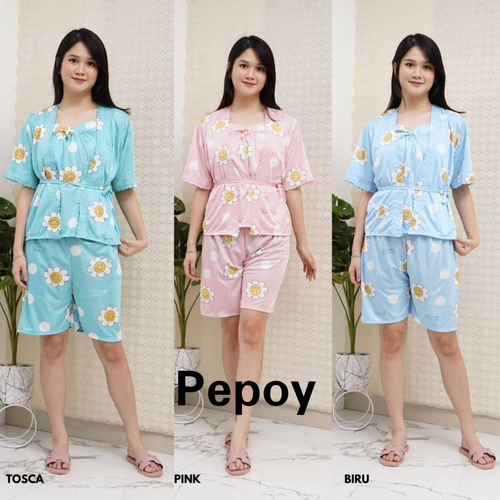 Kimono 2in1 satin motif flower  set tricot kimono lingerie size XXL