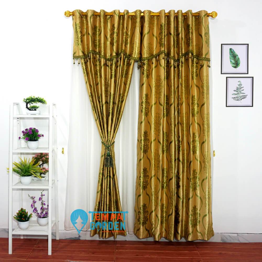 Gorden Blackout Gorden Tebal Kualitas Premium Gorden Minimalis Motif Jakat Batik Warna Hijau