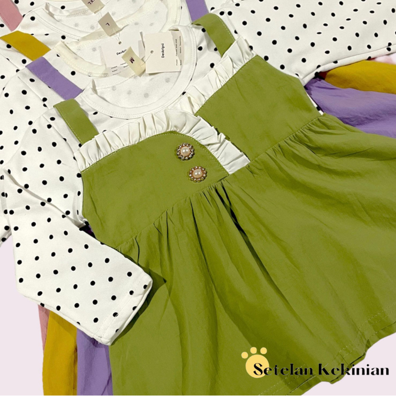 Dress Lengan Panjang Anak Perempuan Renda Kancing Mutiara Gaun Pesta Tunik Bayi