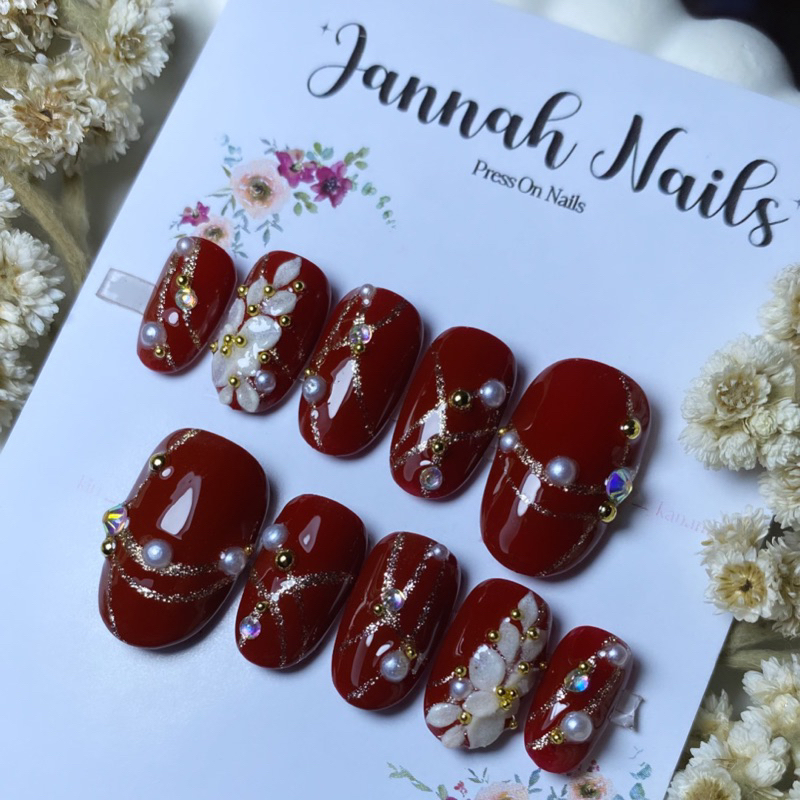KUKU PALSU MAROON/ KUKU PALSU WEDDING/ KUKU PALSU MERAH/ FAKE NAILS MAROON