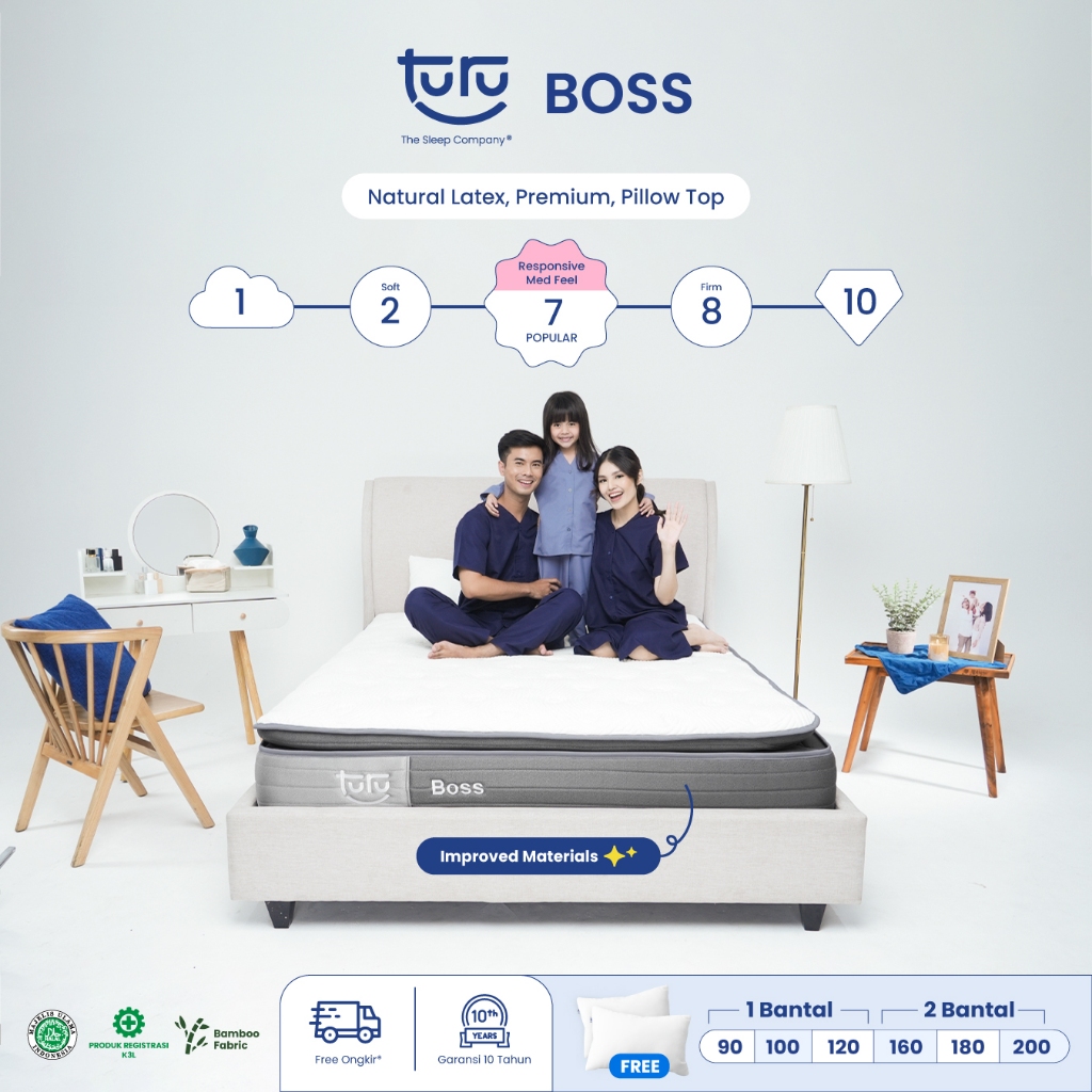 Turu - Kasur Pocket Spring Bed TURU BOSS ukuran 90x200 (Single Size) Free Bantal