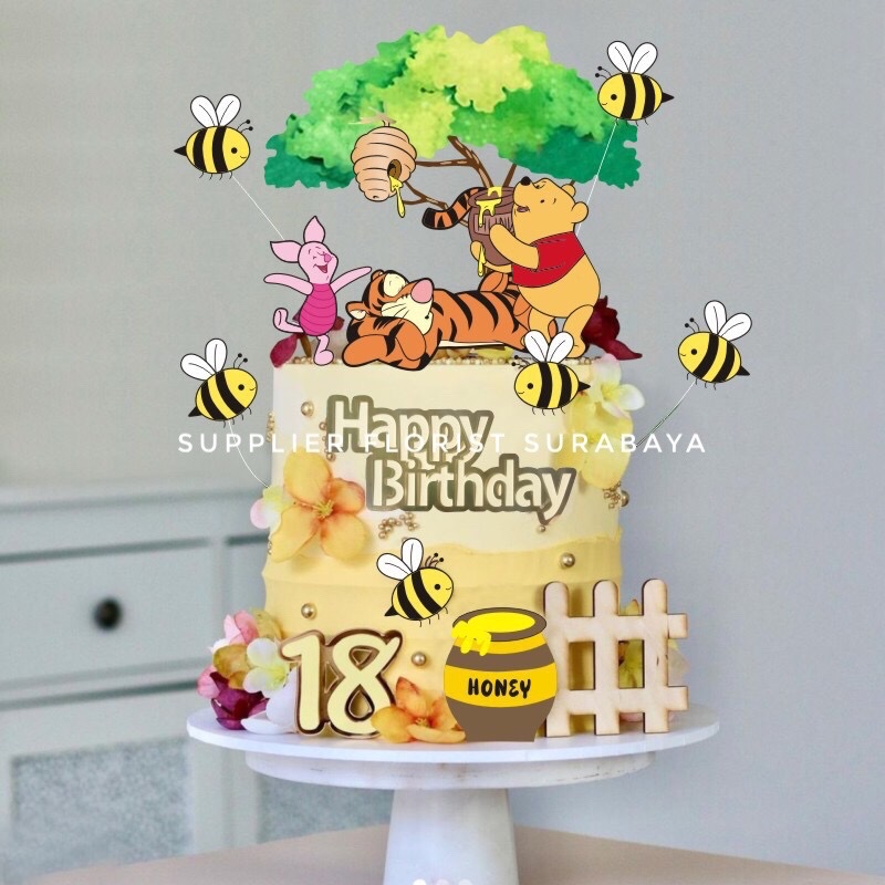 [1 SET ISI 5] TOPPER HIASAN KUE TART KERTAS WINNIE THE POOH CAKE DECORATION DEKORASI BIRTDHAY CAKE H