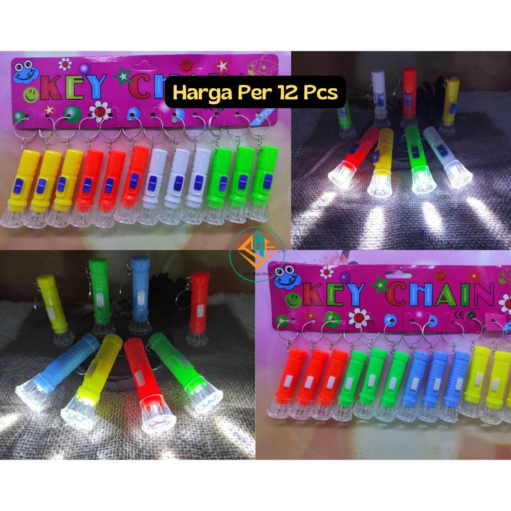 (12 PCS) SAE - GANTUNGAN KUNCI SENTER MINI LED WARNA WARNI / GANTUNGAN KUNCI SENTER LED MINI WARNA